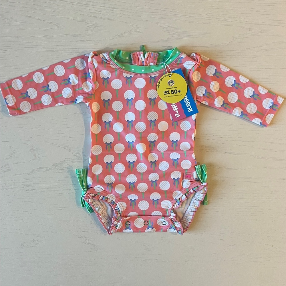 Rufflebutts Golf Rash Guard One Piece Swimsuit 3-6 6-12 12-18 18-24 months 2T